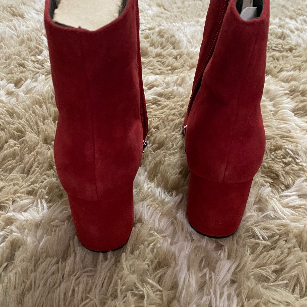 Marc Fisher Red Suede Booties Block Heel Size 7 - image 3